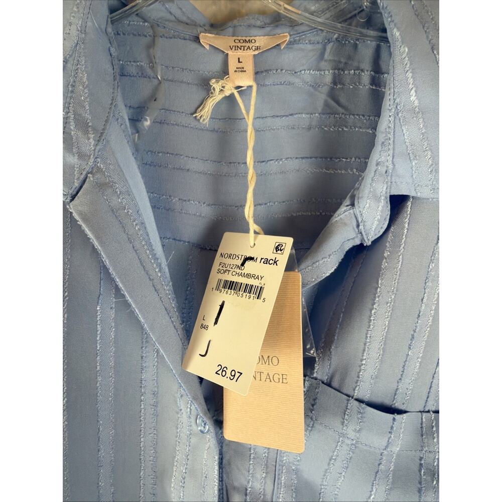 Como Vintage Long Sleeve Button Up w/ Pocket, Blue Chambray Womens Shirt Sz L - Picture 3 of 10